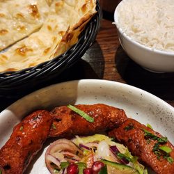 GourmIndia - Lamb sheekh kebab, butter naan and chicken tikka masala. All very good!