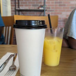 Yummy Chai Latte and OJ for the kids with clean service and friendly staff.