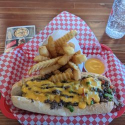 WTF Burgers - Heartburn Philly cheesesteak, fries, and a side of cheese.