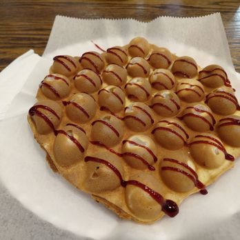 Ball Ball Waffle - Mochi waffle with strawberry drizzle - Hong Kong Style Cafe Near Me - Cleveland, Ohio