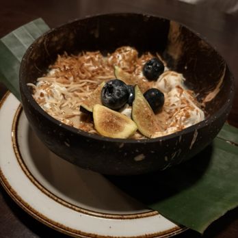 Selva - Seasonal Panna Cotta - w/ passion fruit, blueberries, figs, and toasted coconut on top - Bars Near Me - Long Beach, California