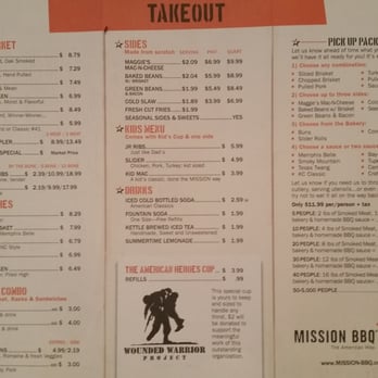 Mission BBQ - Pic of takeout menu. - Barbeque Near Me - Wyomissing, Pennsylvania