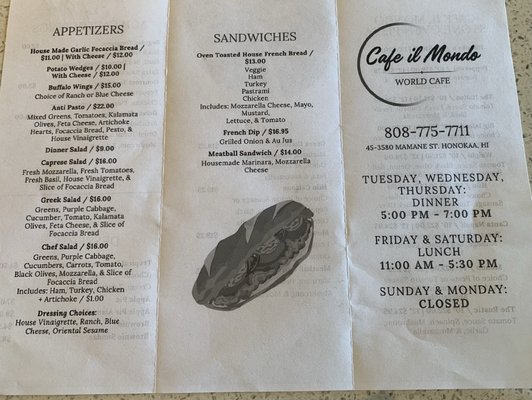 Menu photo 1 Cafe il Mondo Honokaa, HI
