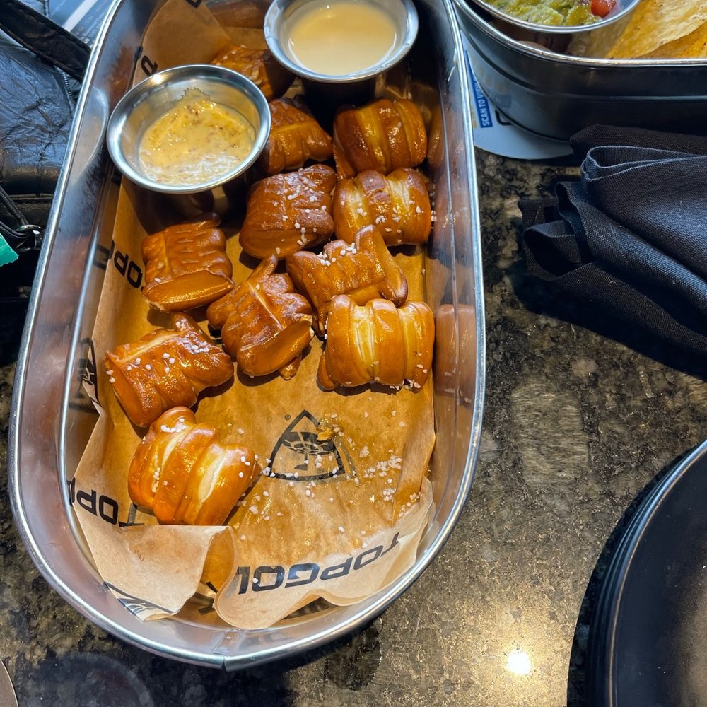 Topgolf - Pretzel Bites with Cheese Sauce and Horseradish Dijon - Golf Near Me - Charlotte, North Carolina Topgolf - Pretzel Bites with Cheese Sauce and Horseradish Dijon - Golf Near Me - Charlotte, North Carolina