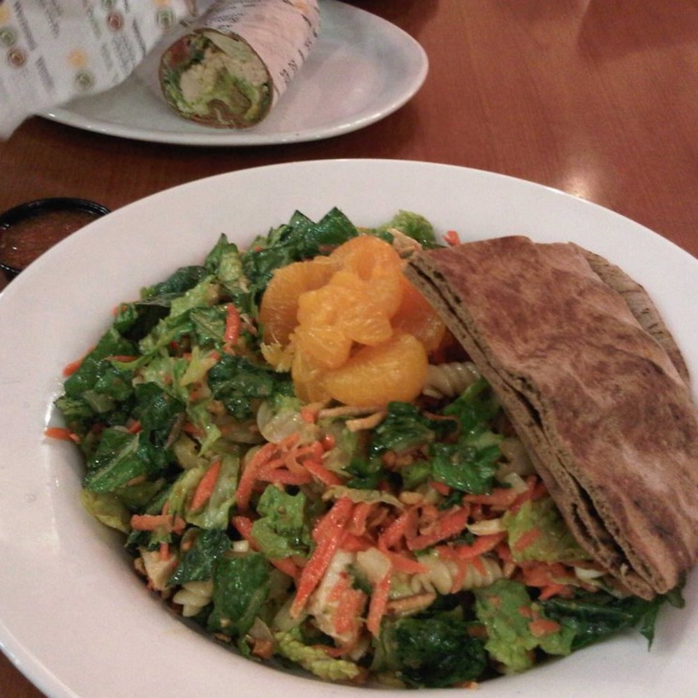 Calif Chicken Cafe - chinese chicken salad + whole wheat pita bread ($9.00) - American Near Me - Northridge, California