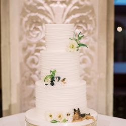 The Butter End Cakery - Our wedding cake with our dogs helping themselves to a bite