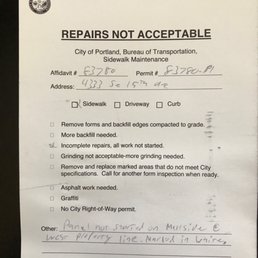 City inspectors notice of job incomplete.