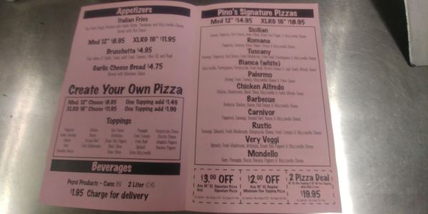 Menu photo 2 Pino's Pizza & Pasta White Bear Lake, MN Menu photo 2 Pino's Pizza & Pasta White Bear Lake, MN