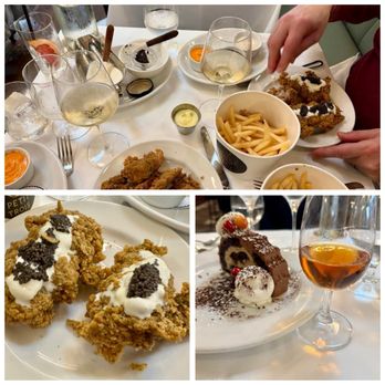 Petit Trois - Fried chicken with crème fraiche, caviar, fries and champagne with a specialty holiday chocolate cake with digestif. - French Near Me - Sherman Oaks, California