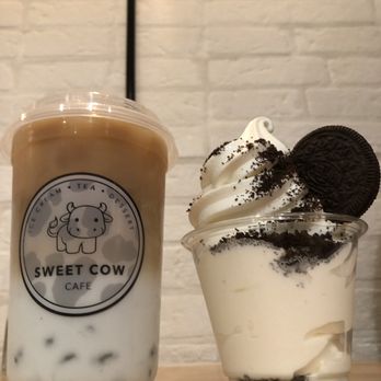 Sweet Cow Cafe - Coconut Caffe Latte, 1/2 Pint Cookies and Cream with extra cookie - Ice Cream & Frozen Yogurt Near Me - Pasadena, California Sweet Cow Cafe - Coconut Caffe Latte, 1/2 Pint Cookies and Cream with extra cookie - Ice Cream & Frozen Yogurt Near Me - Pasadena, California