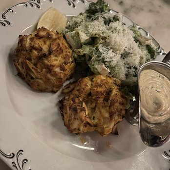 Loch Bar - Crab cake with Caesar salad - Seafood Near Me - Houston, Texas Loch Bar - Crab cake with Caesar salad - Seafood Near Me - Houston, Texas