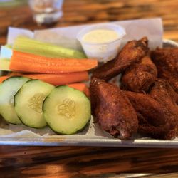 Pajarito Brewpub and Grill - Dry rub wings and veggies