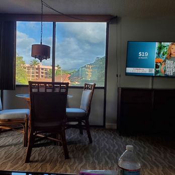 Kahana Beach Resort - View from the couch of the dining table, TV, and dresser - Hotels Near Me - Lahaina, Hawaii Kahana Beach Resort - View from the couch of the dining table, TV, and dresser - Hotels Near Me - Lahaina, Hawaii
