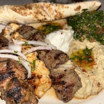 Zaytoon - Lamb,beef and chicken with sides! Mashawi combo! My wife had the same - Lebanese Near Me - Santa Barbara, California