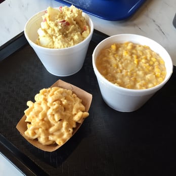Killen's Barbecue - Potato salad (top left), mac'n'cheese (bottom left), and creamed corn (right) - Barbeque Near Me - Pearland, Texas Killen's Barbecue - Potato salad (top left), mac'n'cheese (bottom left), and creamed corn (right) - Barbeque Near Me - Pearland, Texas