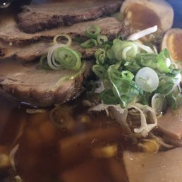 Super blah Shouyu Ramen. Light flavorless broth. Not chashu instead a super tough and dry roasted pork.