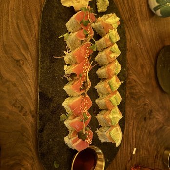 Sushi Row - Rocco roll with spicy ponzu sauce on side (left), kobra kai roll (right) - Sushi Bars Near Me - Nashville, Tennessee Sushi Row - Rocco roll with spicy ponzu sauce on side (left), kobra kai roll (right) - Sushi Bars Near Me - Nashville, Tennessee