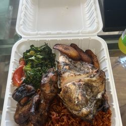 Sentie's Kitchen - Jerk Chicken Jollof Rice Collard Greens Plantains