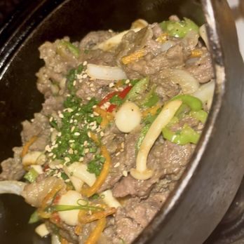 Seoul BAP - Cast Iron Bulgogi. $35. Very tasty. Plenty of mushrooms and not too sweet - Korean Near Me - New York, New York
