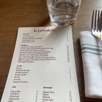 Le Crocodile - Breakfast menu as of 03/14/2024 - French Near Me - Brooklyn, New York