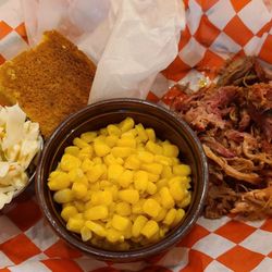 Little Rock Stock Cafe - Pulled pork, coleslaw, corn and cornbread