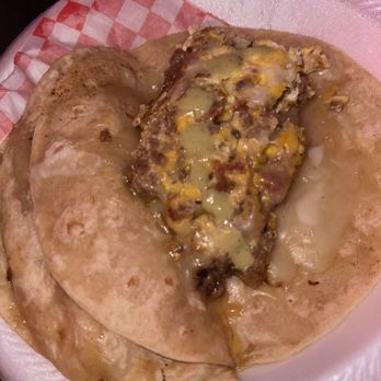 Matamoros Tacos - Egg, bacon, cheese with green salsa - Food Stands Near Me - Austin, Texas Matamoros Tacos - Egg, bacon, cheese with green salsa - Food Stands Near Me - Austin, Texas