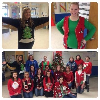 Watkins Elementary School - Staff wearing ugly Christmas sweaters 2013 - Elementary Schools Near Me - Springfield, Missouri