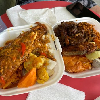 Tail End Bar and Restaurant - Potfish in creole sauce with provisions and the stewed chicken with macaroni salad and provisions - Bars Near Me - Fort Frederik, Virgin Islands