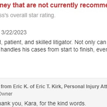 Eric T Kirk - Why would YELP not publish this review? - Personal Injury Law Near Me - Baltimore, Maryland