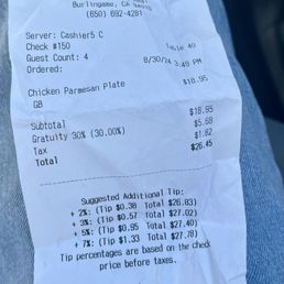 30% automatic gratuity!! 30% automatic gratuity!!
