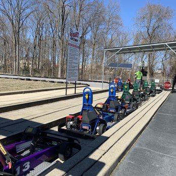 Crofton Go Kart Raceway - Karts lined up and ready for riders. - Go Karts Near Me - Gambrills, Maryland