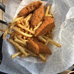 Smashed - Chicken Fingers with fries.