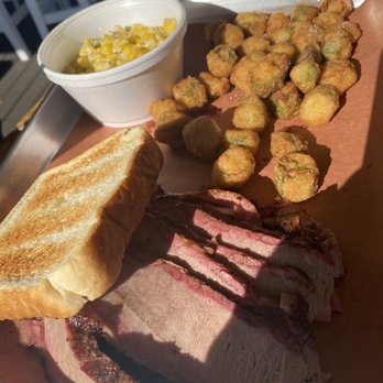RJ Alverson’s Rib Shack - Brisket, jalapeño corn, and fried okra - Barbeque Near Me - Albany, Georgia