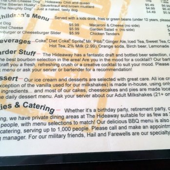 The Hideaway - Menu: Children’s Menu, Beverages, Alcohol, Desserts, Parties & Catering - Sports Bars Near Me - Odenton, Maryland The Hideaway - Menu: Children’s Menu, Beverages, Alcohol, Desserts, Parties & Catering - Sports Bars Near Me - Odenton, Maryland