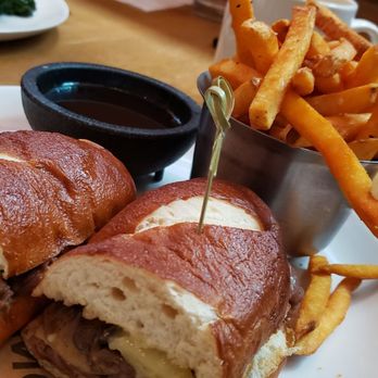 Moxies Toronto Downtown Restaurant - Beef dip. Tender and tasty but au juice too salty! Fries too well done and too salty! $23. 7.5/10 - Lounges Near Me - Toronto, Ontario Moxies Toronto Downtown Restaurant - Beef dip. Tender and tasty but au juice too salty! Fries too well done and too salty! $23. 7.5/10 - Lounges Near Me - Toronto, Ontario