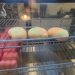 Mango and raspberry viral mousse cakes. These were what was left in the night time. 13.99 everyone was buying them.