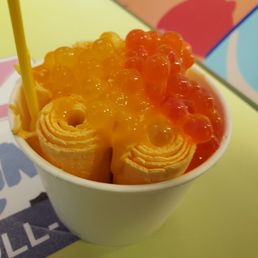 Passion pinnacle with 3 types of boba and mango sauce Passion pinnacle with 3 types of boba and mango sauce
