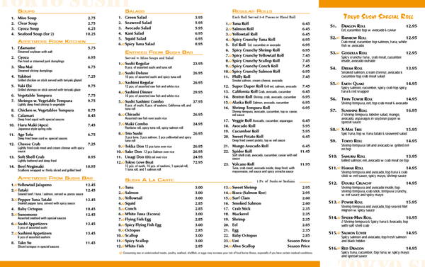 Menu photo 1 Tokyo Sushi Glen Allen, VA Menu photo 1 Tokyo Sushi Glen Allen, VA