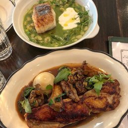 Roasted chicken and cod entrée. Roasted chicken and cod entrée.