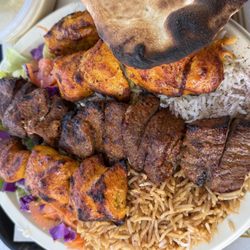 Grill Kabob - Chicken and Beef Kabob. Delicious. Make sure you try the green chutney sauce on the beef.