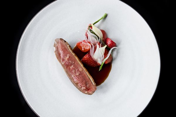 Photo of The Elderberry House - Oakhurst, CA, US. Breast of Duck, Strawberry & Onion Medley