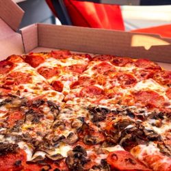 Upper Crust Pizzeria - Pepperoni pizza with half mushrooms!