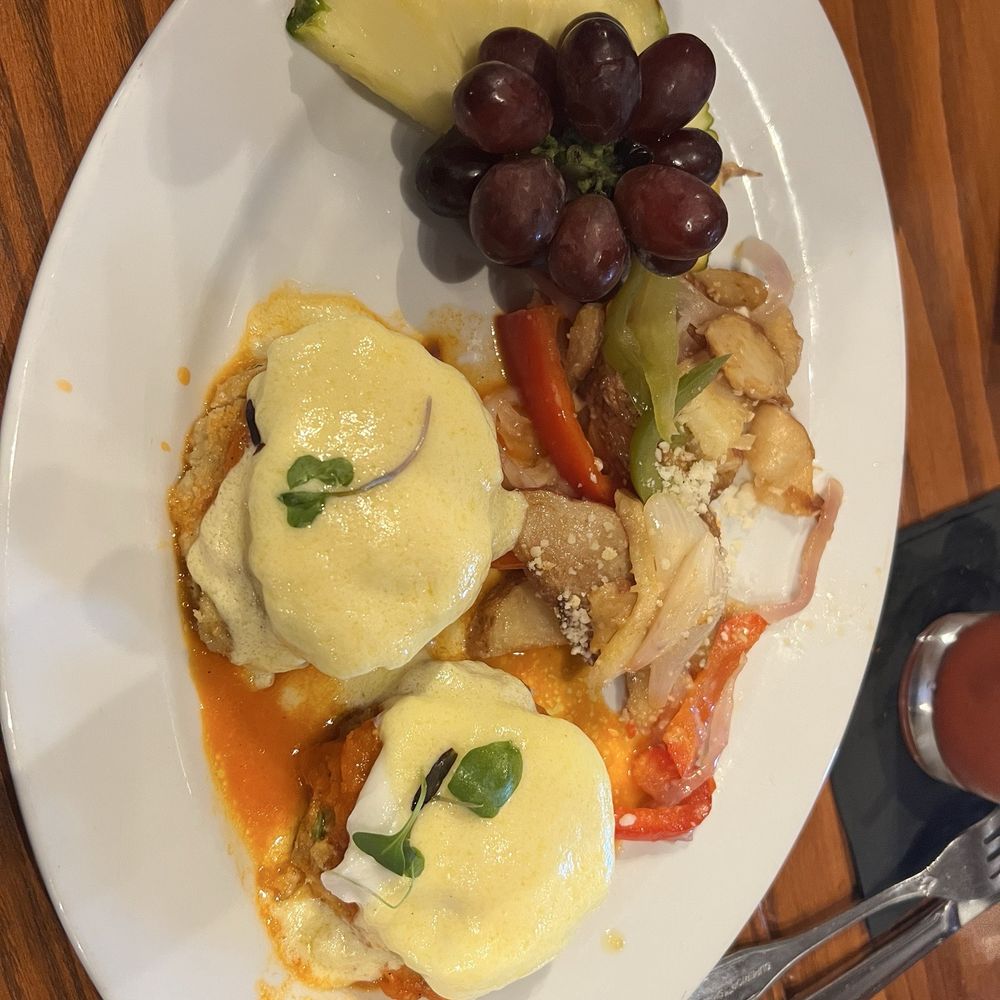Cedar Creek Inn - Crab and Scallop Benedict Cakes Plate - New American Near Me - Brea, California Cedar Creek Inn - Crab and Scallop Benedict Cakes Plate - New American Near Me - Brea, California