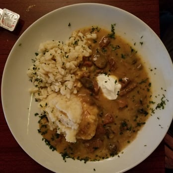 Schnitzel Kitchen - Beef Stroganoff with spätzel and mashed potatoes. - German Near Me - Sarasota, Florida Schnitzel Kitchen - Beef Stroganoff with spätzel and mashed potatoes. - German Near Me - Sarasota, Florida