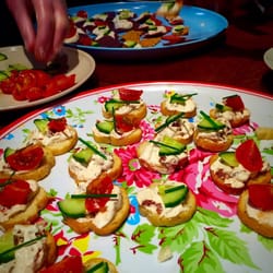 The Warzone Centre - Vegan Cookery Demonstration - cashew nut cream 'cheese' with garlic & sundried tomatoes on crackers.