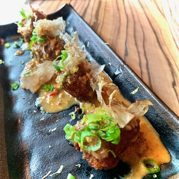 Hojoko - BRAINS ON CRACK ($8): Crispy calves brains, Hojoko xo butter, lemon zest, bonito flakes - Japanese Near Me - Boston, Massachusetts Hojoko - BRAINS ON CRACK ($8): Crispy calves brains, Hojoko xo butter, lemon zest, bonito flakes - Japanese Near Me - Boston, Massachusetts
