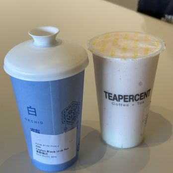 T% Coffee + Tea - Santa Clara - (Left) Ceylon Black Milk Tea 素颜锡兰 with mochi + (Right) Peach Rice Mochi Yogurt (Seasonal) - Juice Bars & Smoothies Near Me - Santa Clara, California