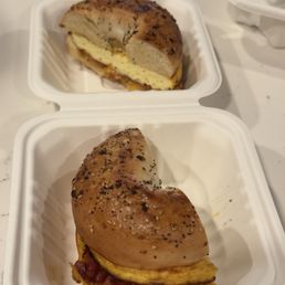 BEC bagel - bacon egg and cheese on everything bagel