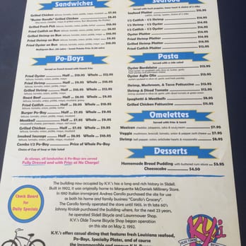 Ky's Olde Towne Bicycle Shop - Back of menu. - American Near Me - Slidell, Louisiana