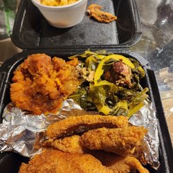 Cajun Soul - Fried Catfish, Sweet Potatoes, Greens, Mac n Cheese , Chicken Wing